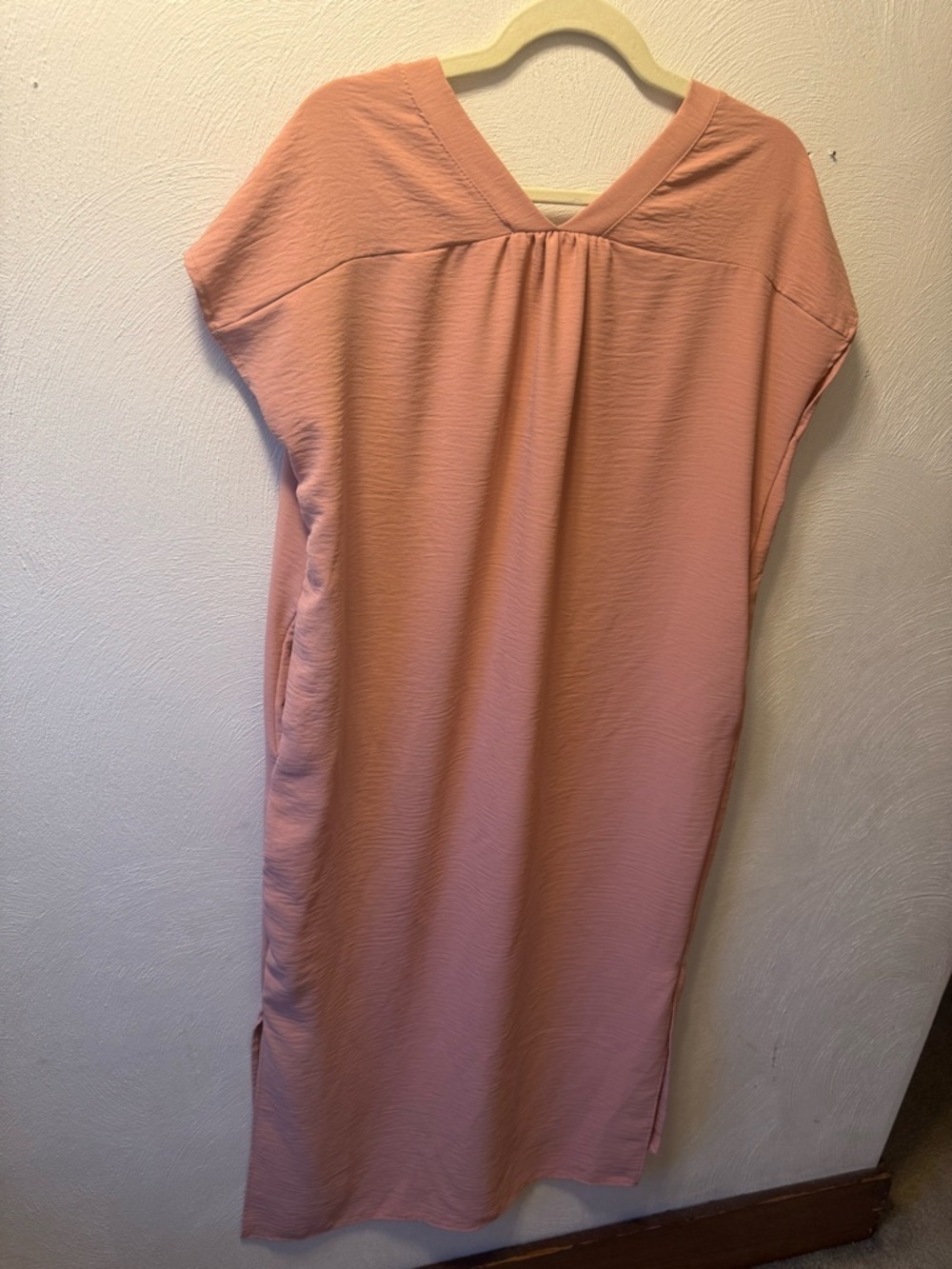 Jade by Jane Dusty Rose Pink Shift Dress Boho Minimalist Midi Tunic Pockets M - Picture 3 of 6